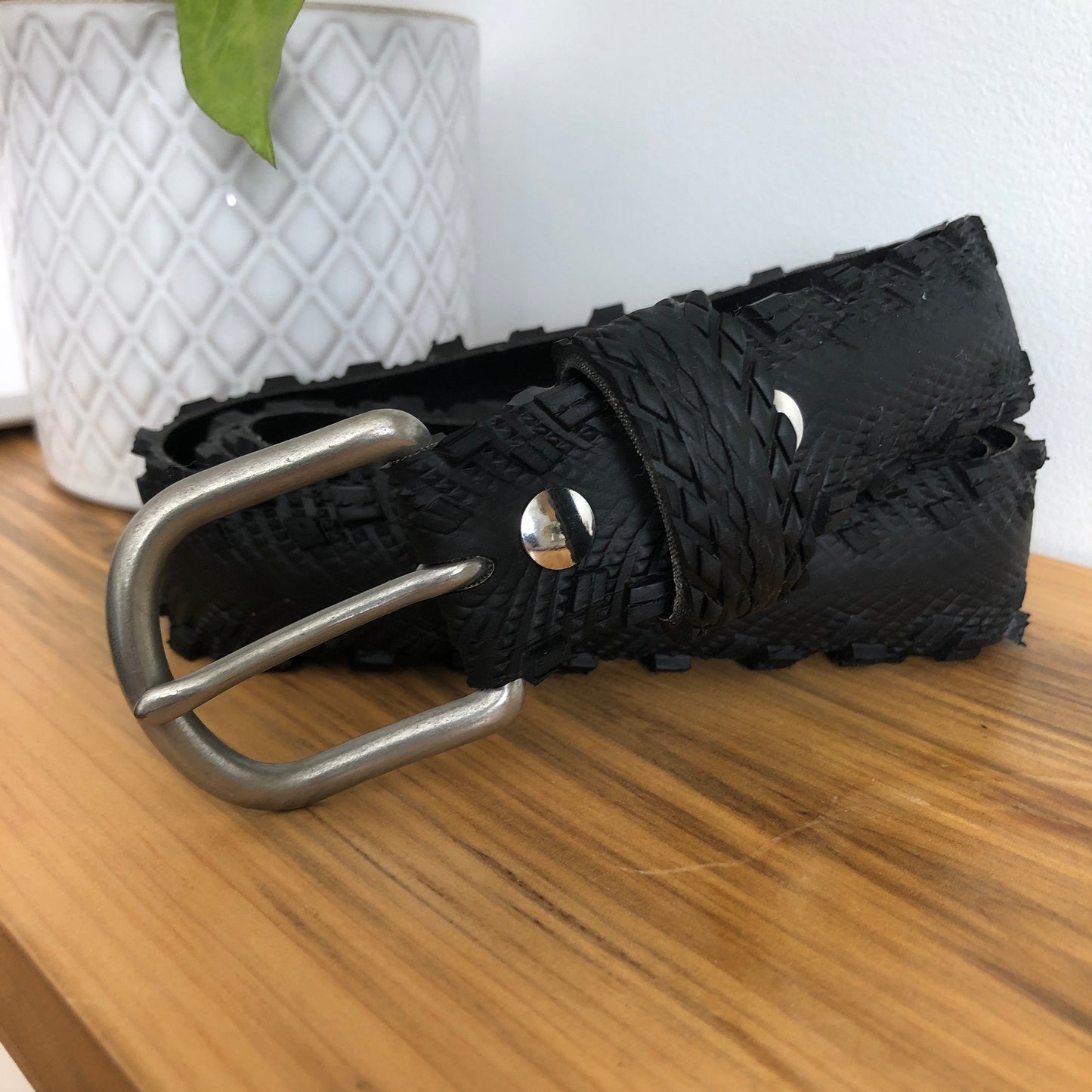 2210 - Recycled Bicycle Tire Belt: Soft & Edgy