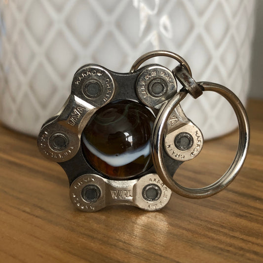Recycled Bicycle Chain Key Chain: Root Beer Swirl