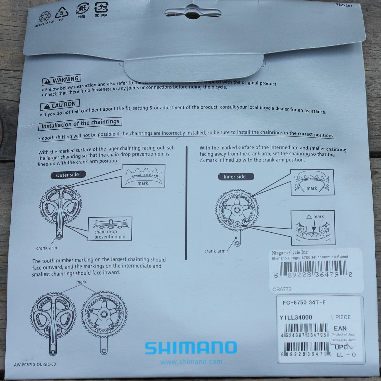 Shimano Ultegra 10 Speed FC-6750 34T-F Chain Ring